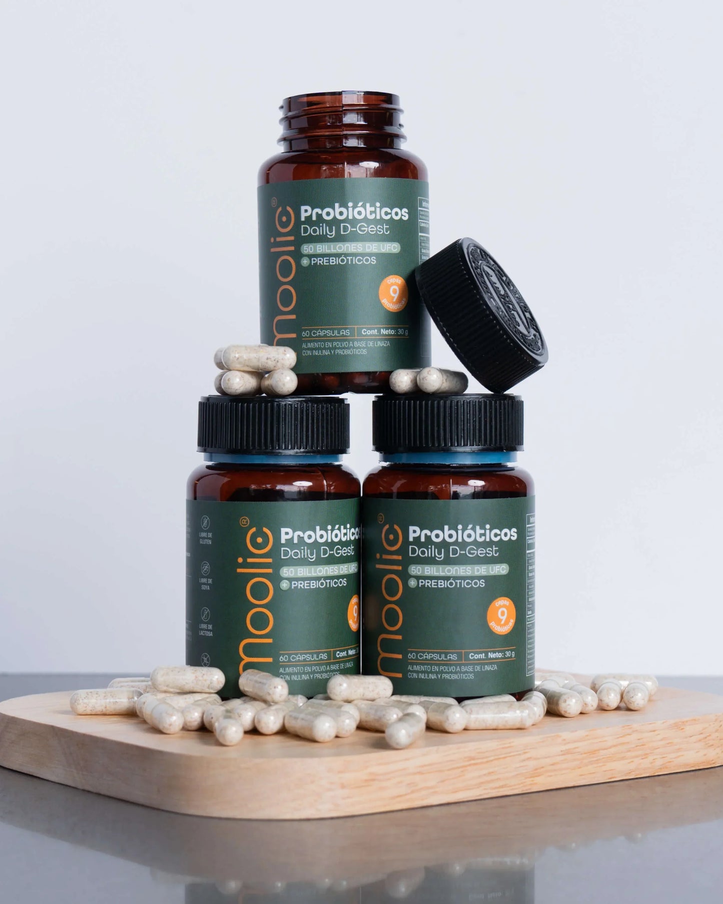 Probióticos en cápsulas Daily D-Gest con Prebióticos - Moolic