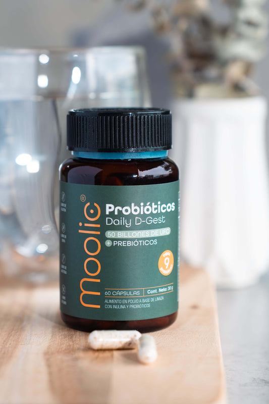 Probióticos en cápsulas Daily D-Gest con Prebióticos - Moolic