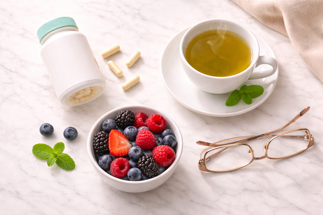 Probióticos de calidad junto a té verde y frutas frescas, el cuidado de la microbiota intestinal cobra especial importancia en adultos mayores donde la diversidad bacteriana disminuye progresivamente a partir de los 60 años