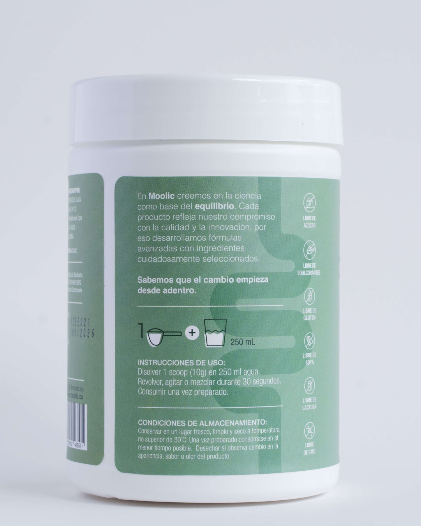Etiqueta del suplemento de fibra Moolic con fuentes de fibra 100% natural