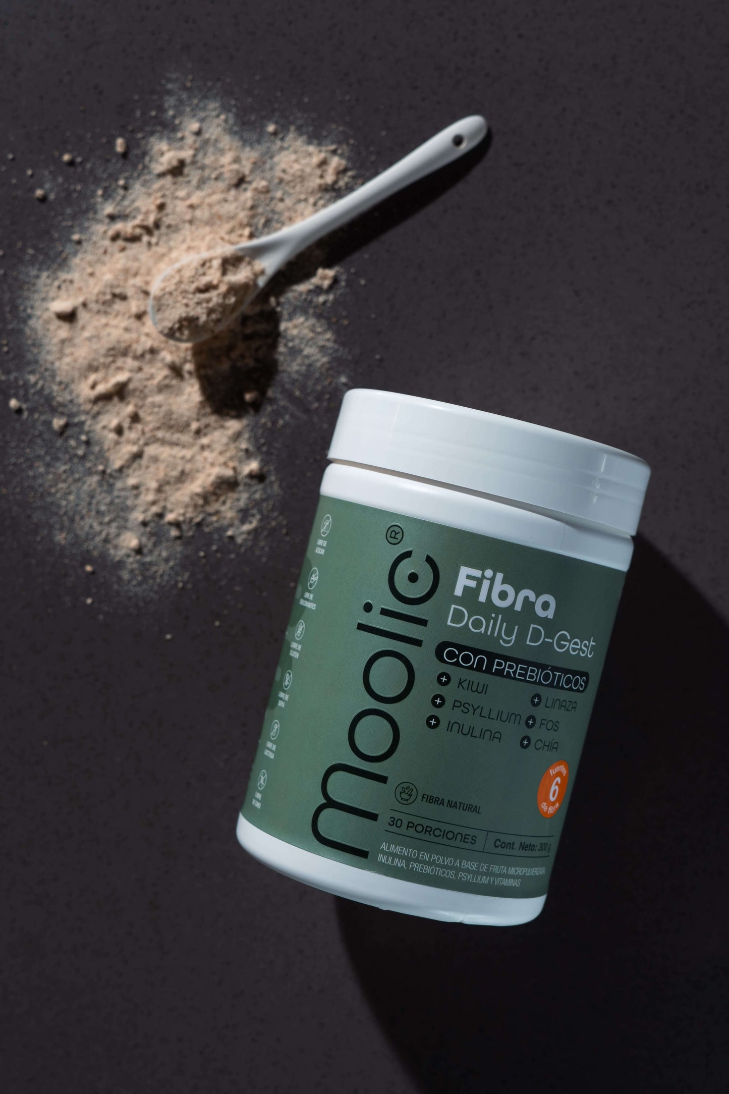 Fibra Moolic de salud digestiva con ingredientes naturales: chía, inulina, linaza, psyllium y más