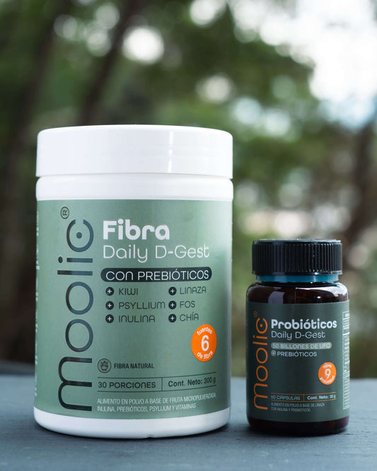 Suplementos Moolic: fibra Daily D-Gest + probióticos con 9 cepas científicas